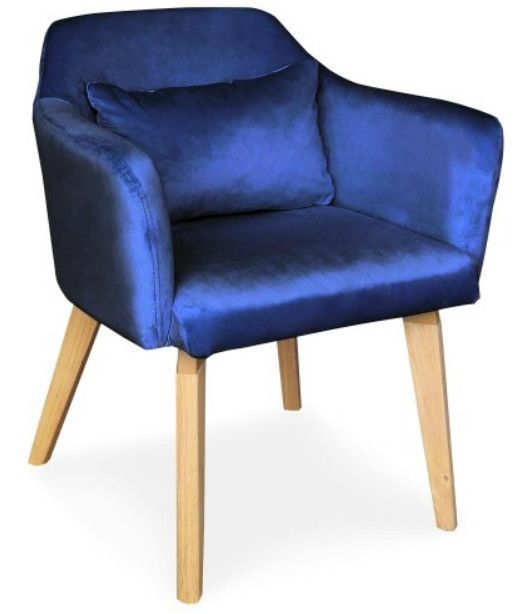 Chaise avec accoudoirs velours bleu et pieds bois clair Biggie 2 - Photo n°1