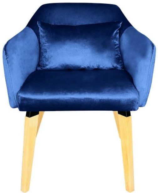 Chaise avec accoudoirs velours bleu et pieds bois clair Biggie 2 - Photo n°2