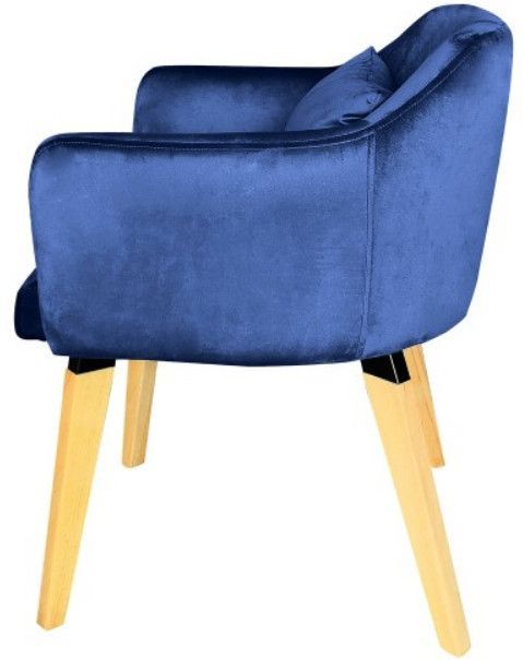 Chaise avec accoudoirs velours bleu et pieds bois clair Biggie 2 - Photo n°3