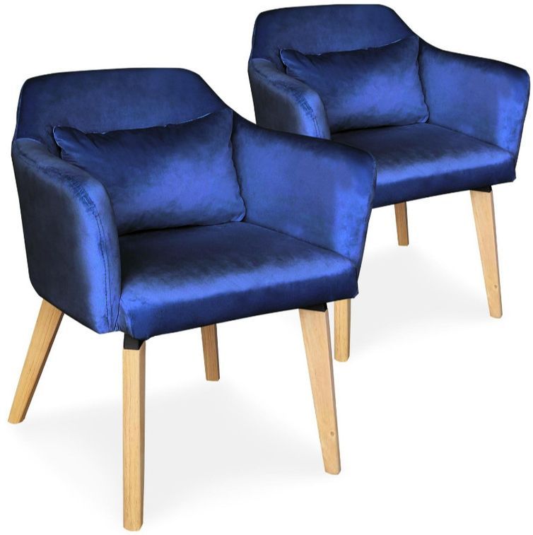 Chaise avec accoudoirs velours bleu et pieds bois clair Biggie - Lot de 2 - Photo n°1