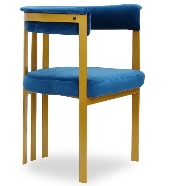 Chaise avec accoudoirs velours bleu et pieds métal doré Sofiane - Lot de 2 - Photo n°2