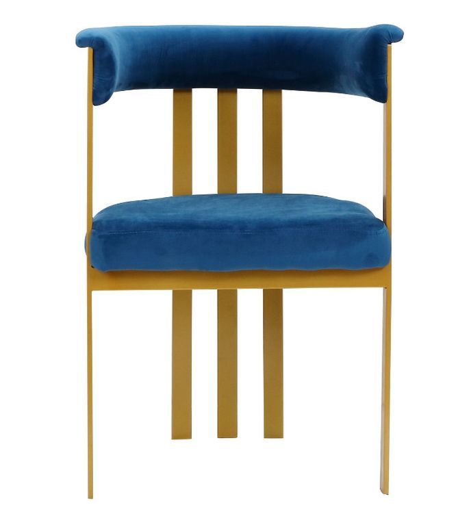 Chaise avec accoudoirs velours bleu et pieds métal doré Sofiane - Lot de 2 - Photo n°3