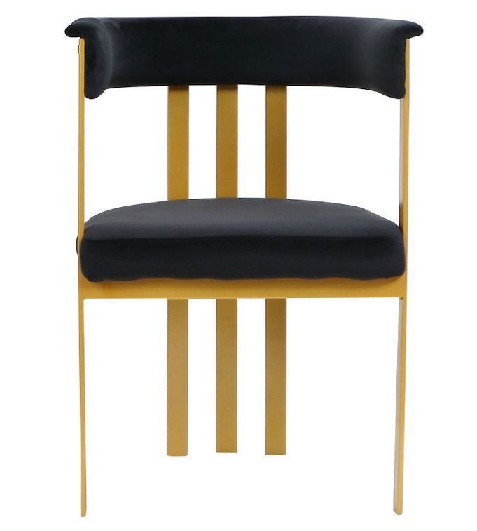 Chaise avec accoudoirs velours noir et pieds métal doré Sofiane - Lot de 2 - Photo n°3