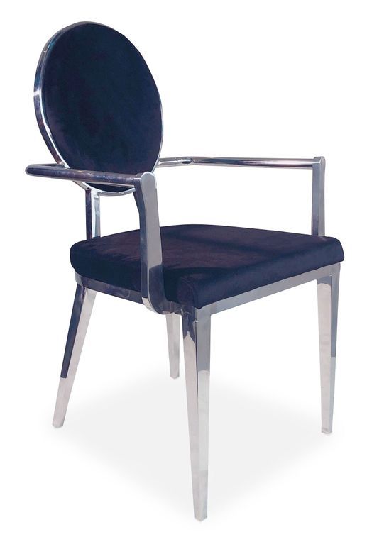 Chaise avec accoudoirs velours noir et pieds métal Nemia - Lot de 2 - Photo n°1