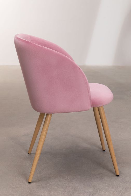 Chaise avec accoudoirs velours rose clair et pieds métal imitation bois Vida - Photo n°3