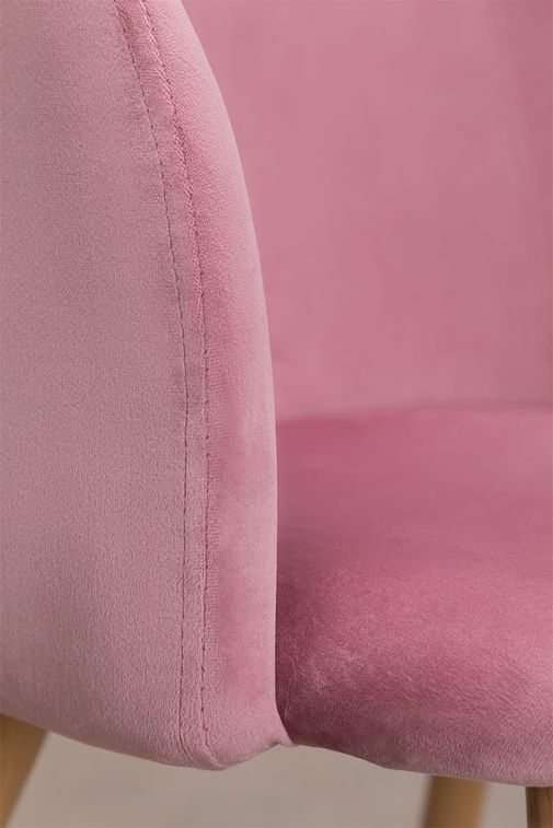 Chaise avec accoudoirs velours rose clair et pieds métal imitation bois Vida - Photo n°5