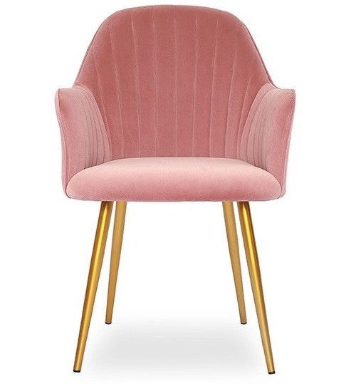 Chaise avec accoudoirs velours rose et métal doré Lucy - Photo n°1
