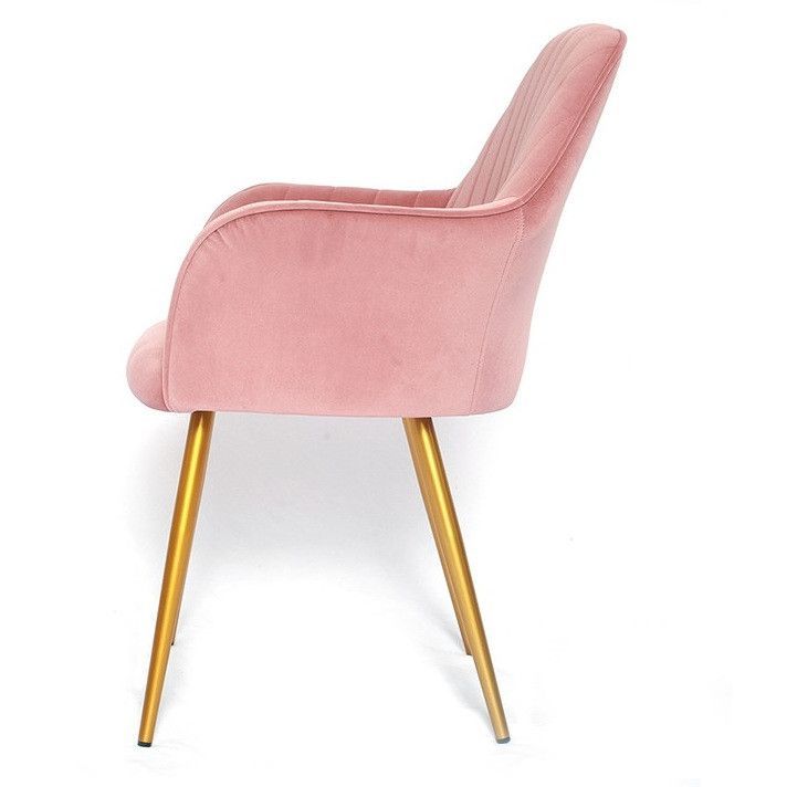 Chaise avec accoudoirs velours rose et métal doré Lucy - Photo n°2