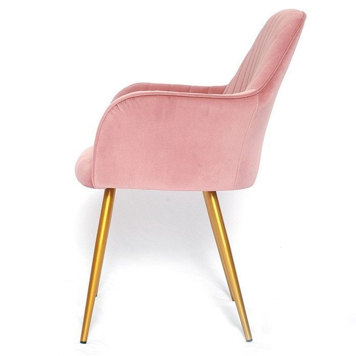 Chaise avec accoudoirs velours rose et métal doré Lucy - Photo n°3