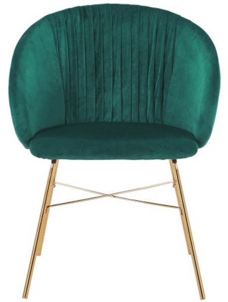 Chaise avec accoudoirs velours vert et pieds métal doré Drag - Photo n°2