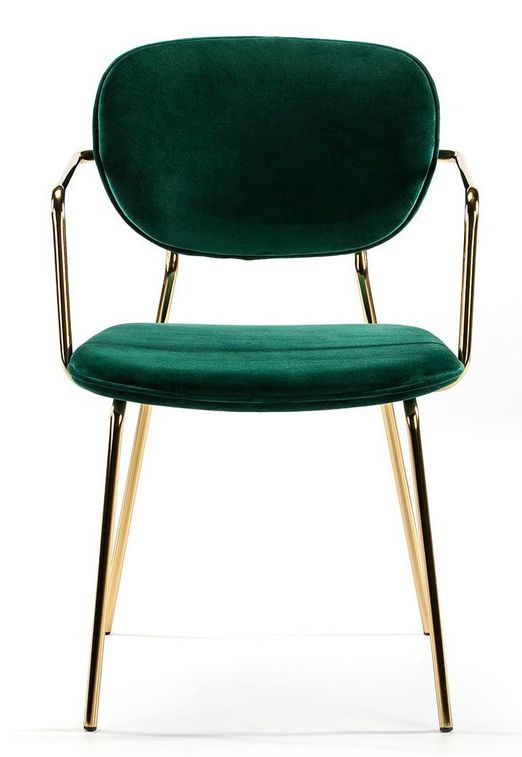 Chaise avec accoudoirs velours vert et pieds métal doré Lyam - Photo n°2