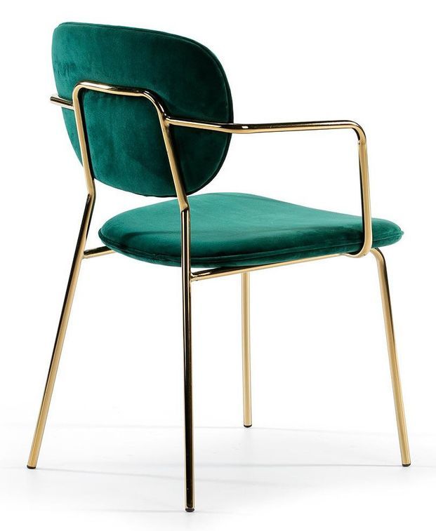 Chaise avec accoudoirs velours vert et pieds métal doré Lyam - Photo n°3