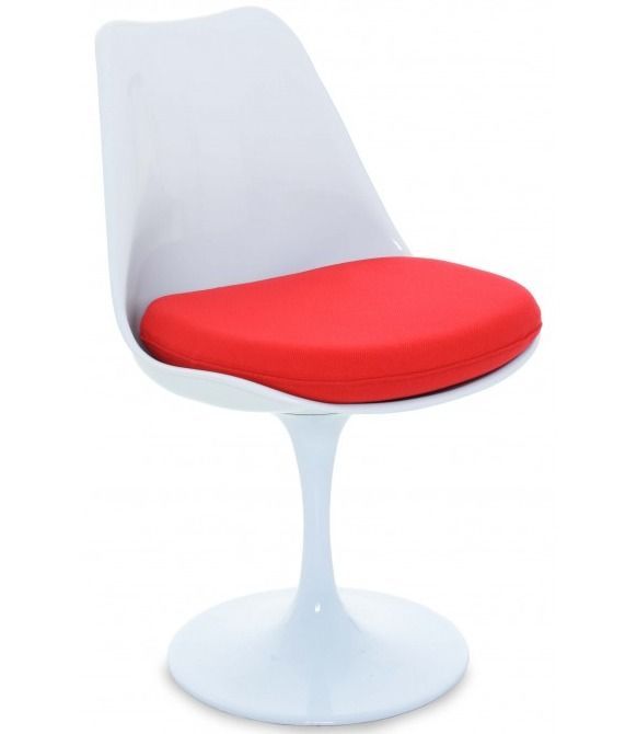 Chaise blanc brillant avec coussin tissu rouge pétale de tulipe - Photo n°1