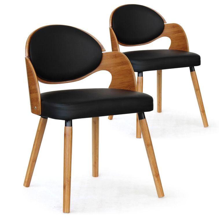 Chaise bois chêne clair et simili noir Sofa - Lot de 2 - Photo n°1