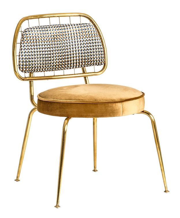 Chaise art déco métal doré et assise tissu moutarde Bari - Lot de 2 - Photo n°1