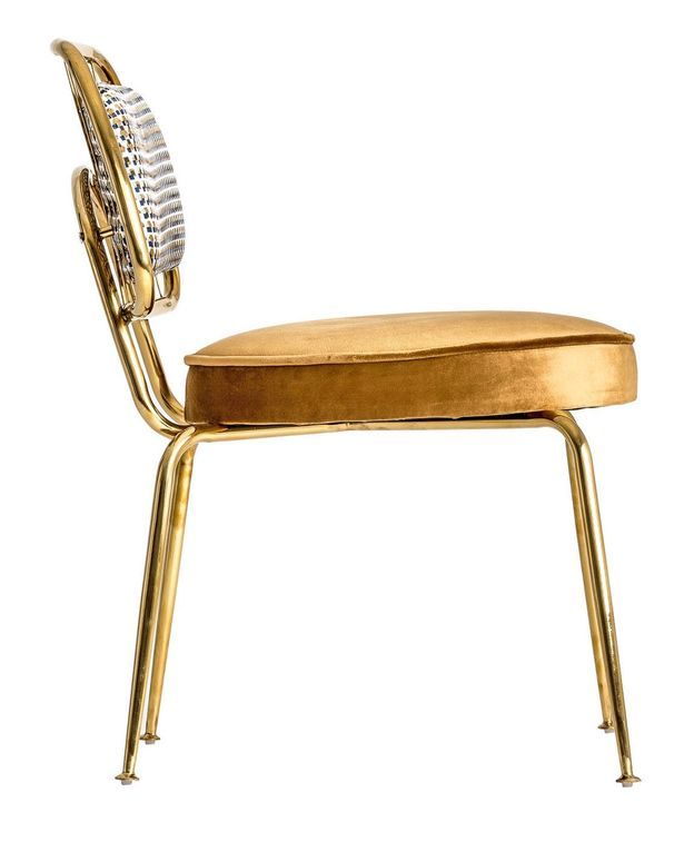 Chaise art déco métal doré et assise tissu moutarde Bari - Lot de 2 - Photo n°3