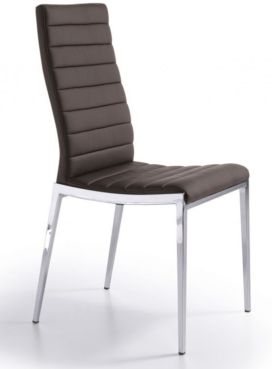 Chaise capitonnée design simili cuir et acier chromé Dina - Lot de 4 - Photo n°5