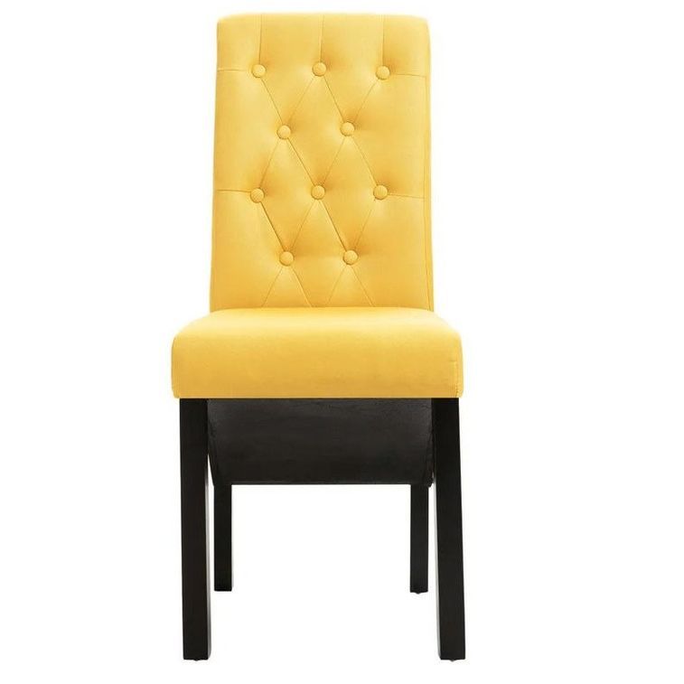Chaise capitonnée tissu jaune et bois noir Neta - Lot de 2 - Photo n°2