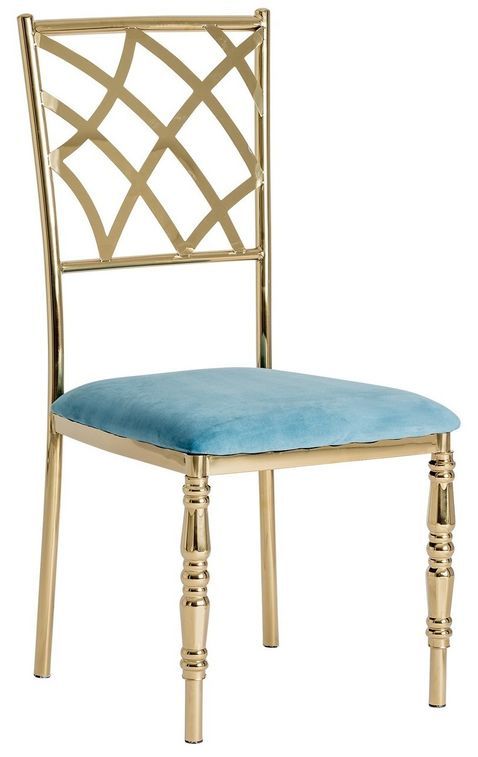 Chaise classique acier doré et assise tissu bleu Vaiana - Lot de 2 - Photo n°1