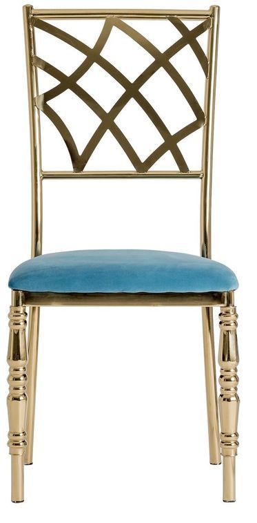 Chaise classique acier doré et assise tissu bleu Vaiana - Lot de 2 - Photo n°2
