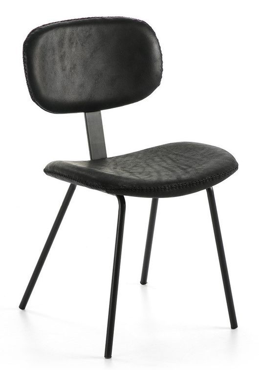 Chaise cuir et pieds métal noir Paola - Photo n°1
