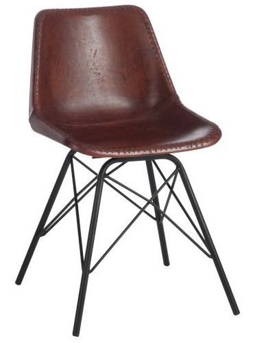 Chaise cuir marron et pieds métal noir Veeda L 46 cm - Photo n°1