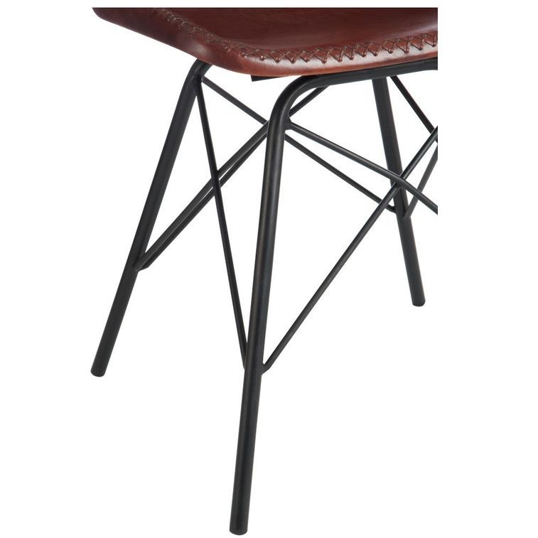 Chaise cuir marron et pieds métal noir Veeda L 46 cm - Photo n°5