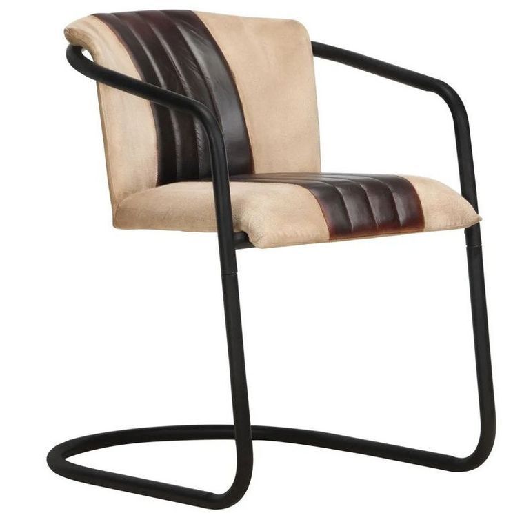 Chaise cuir marron et toile pieds métal noir Joyn - Lot de 2 - Photo n°1