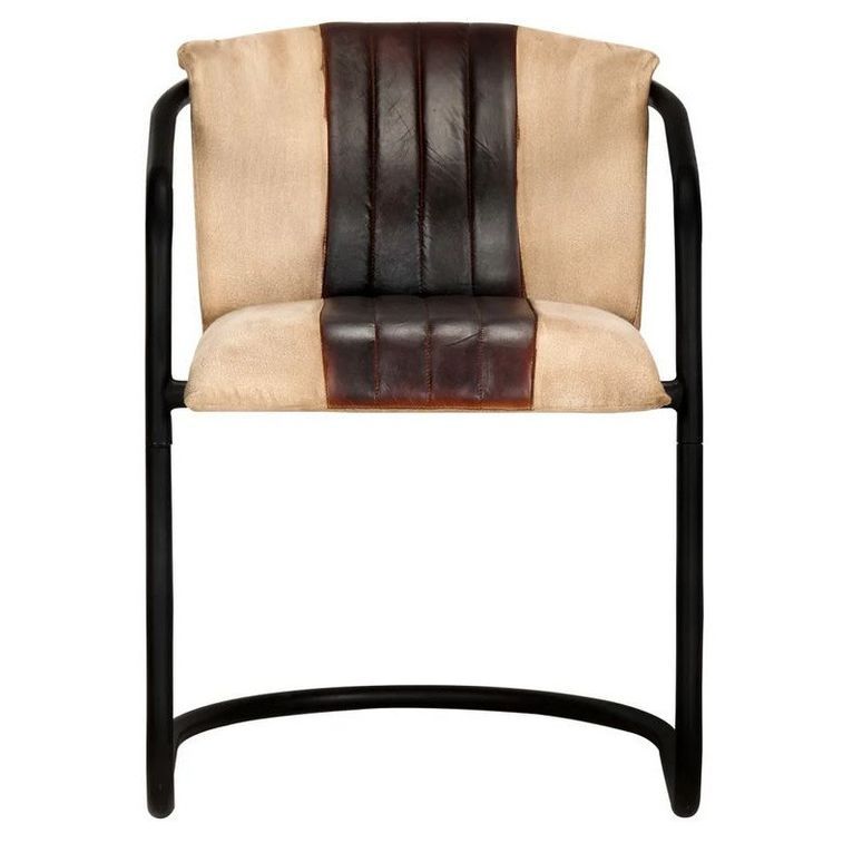 Chaise cuir marron et toile pieds métal noir Joyn - Lot de 2 - Photo n°2