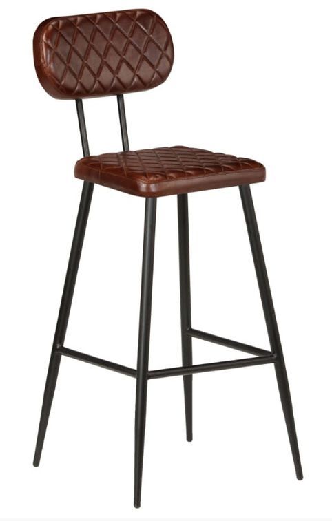 Chaise de bar cuir marron et pieds métal noir Moundir - Lot de 2 - Photo n°2