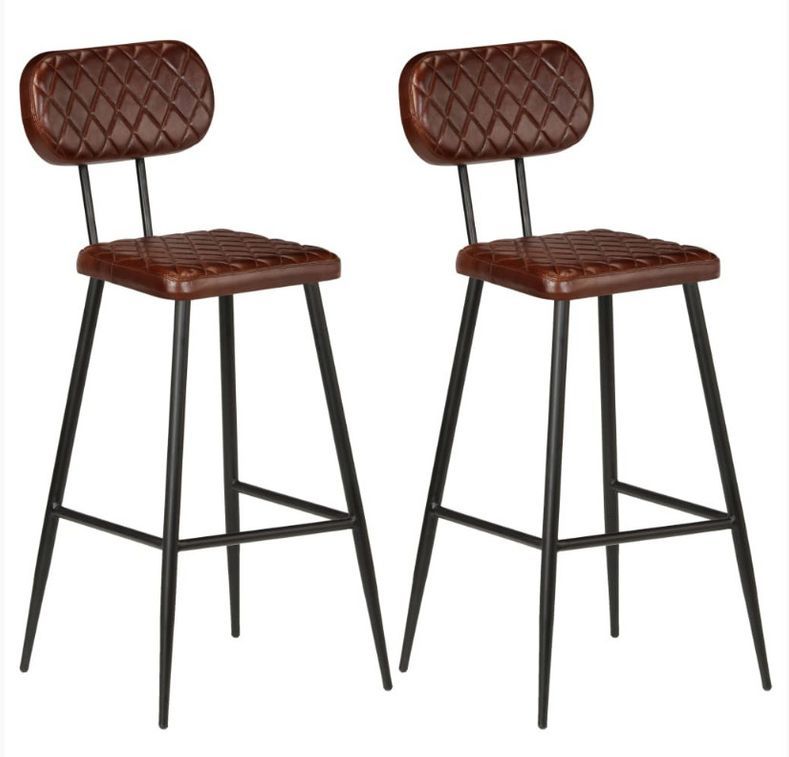 Chaise de bar cuir marron et pieds métal noir Moundir - Lot de 2 - Photo n°1