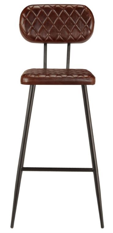 Chaise de bar cuir marron et pieds métal noir Moundir - Lot de 2 - Photo n°3