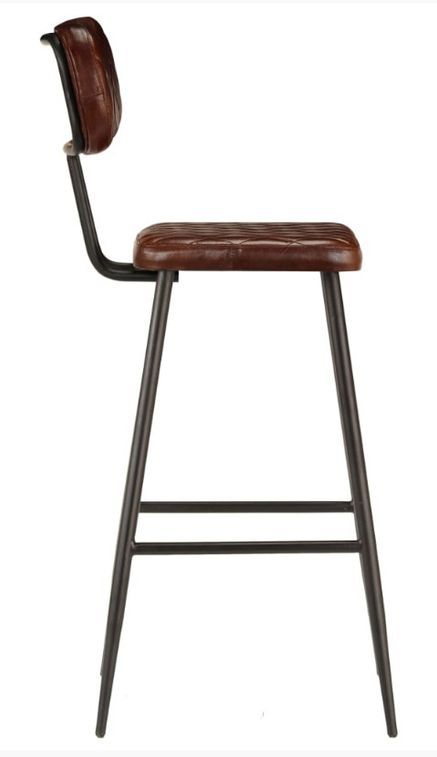 Chaise de bar cuir marron et pieds métal noir Moundir - Lot de 2 - Photo n°4