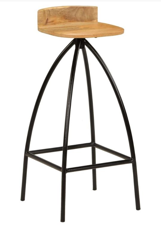 chaise de bar manguier massif clair et pieds métal noir Ive - Lot de 2 - Photo n°2