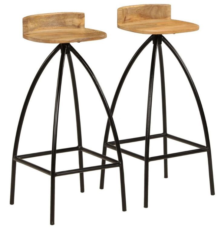 chaise de bar manguier massif clair et pieds métal noir Ive - Lot de 2 - Photo n°1