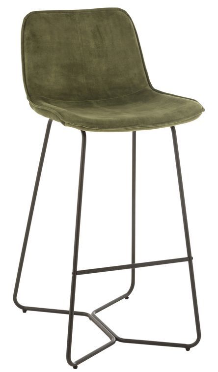 Chaise de bar métal et tissu doux vert Laurel 76.6 cm - Photo n°1