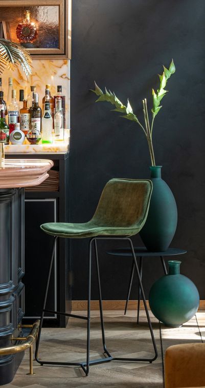 Chaise de bar métal et tissu doux vert Laurel 76.6 cm - Photo n°3