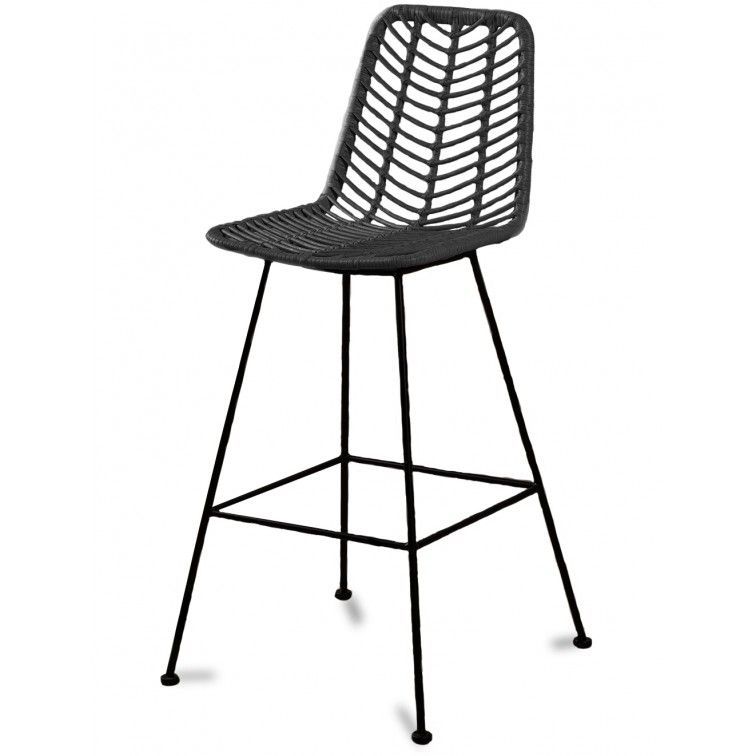 Chaise de bar rotin noir et pieds métal Barbou - Photo n°1