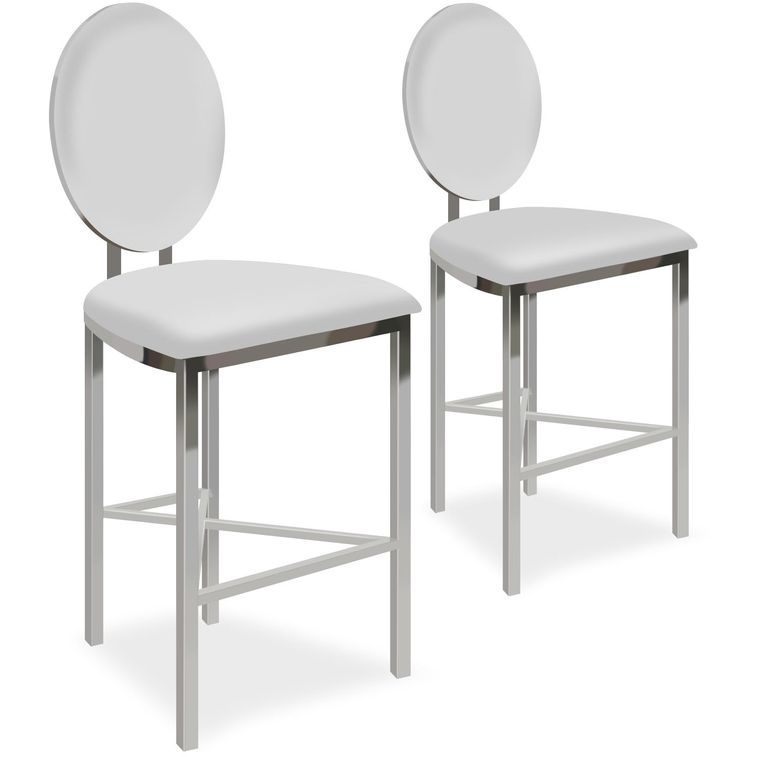 Chaise de bar simili blanc et métal argenté Sandra - Lot de 2 - Photo n°1