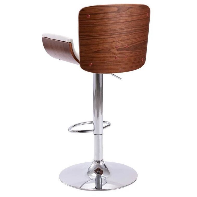 Chaise de bar simili cuir blanc et bois foncé Bilen - Photo n°2