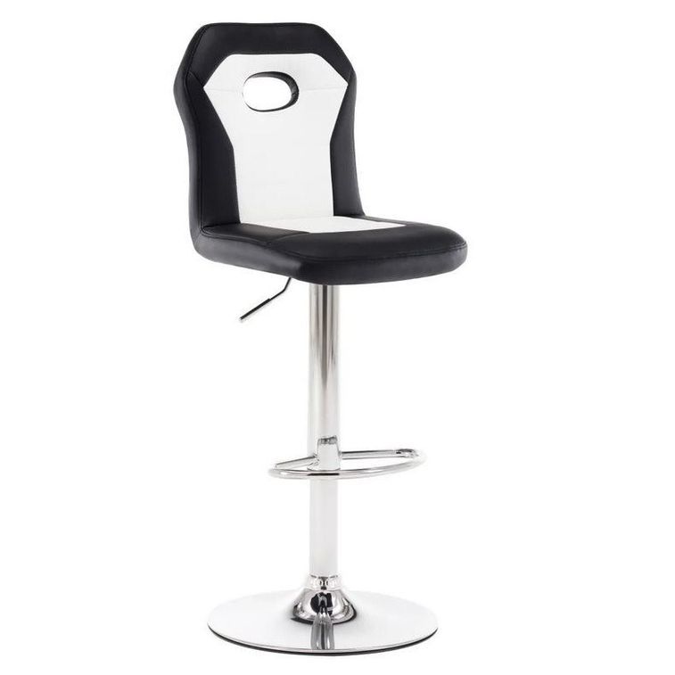 Chaise de bar simili cuir noir et blanc pied métal chromé Kix - Photo n°1