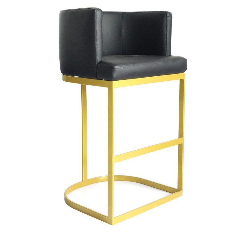 Chaise de bar simili cuir noir et pieds métal doré Nolan - Photo n°1
