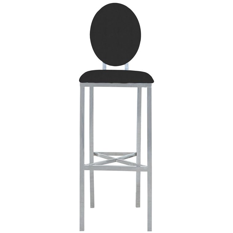 Chaise de bar velours noir et métal argenté Sandra - Lot de 2 - Photo n°3