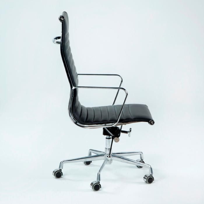 Chaise de bureau avec accoudoirs cuir noir et métal chromé Italo 107 - Photo n°2