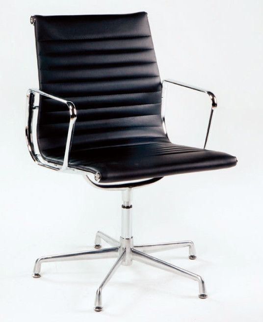 Chaise de bureau avec accoudoirs cuir noir et métal chromé Italo 2 - Photo n°1