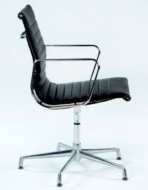 Chaise de bureau avec accoudoirs cuir noir et métal chromé Italo 2 - Photo n°2
