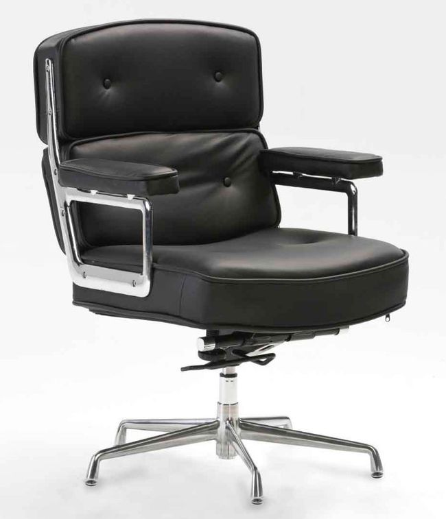 Chaise de bureau avec accoudoirs cuir noir et métal chromé Majesty - Photo n°1