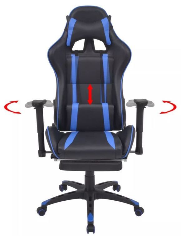 Chaise de bureau avec accoudoirs et repose pieds similicuir bleu et noir Fergia - Photo n°2