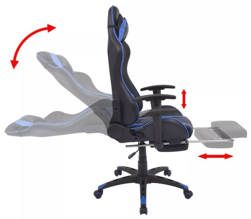 Chaise de bureau avec accoudoirs et repose pieds similicuir bleu et noir Fergia - Photo n°3