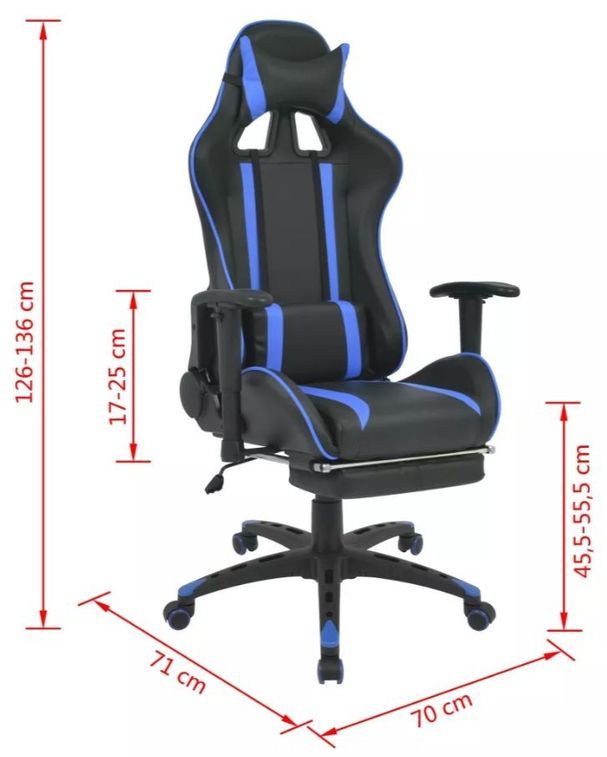 Chaise de bureau avec accoudoirs et repose pieds similicuir bleu et noir Fergia - Photo n°7